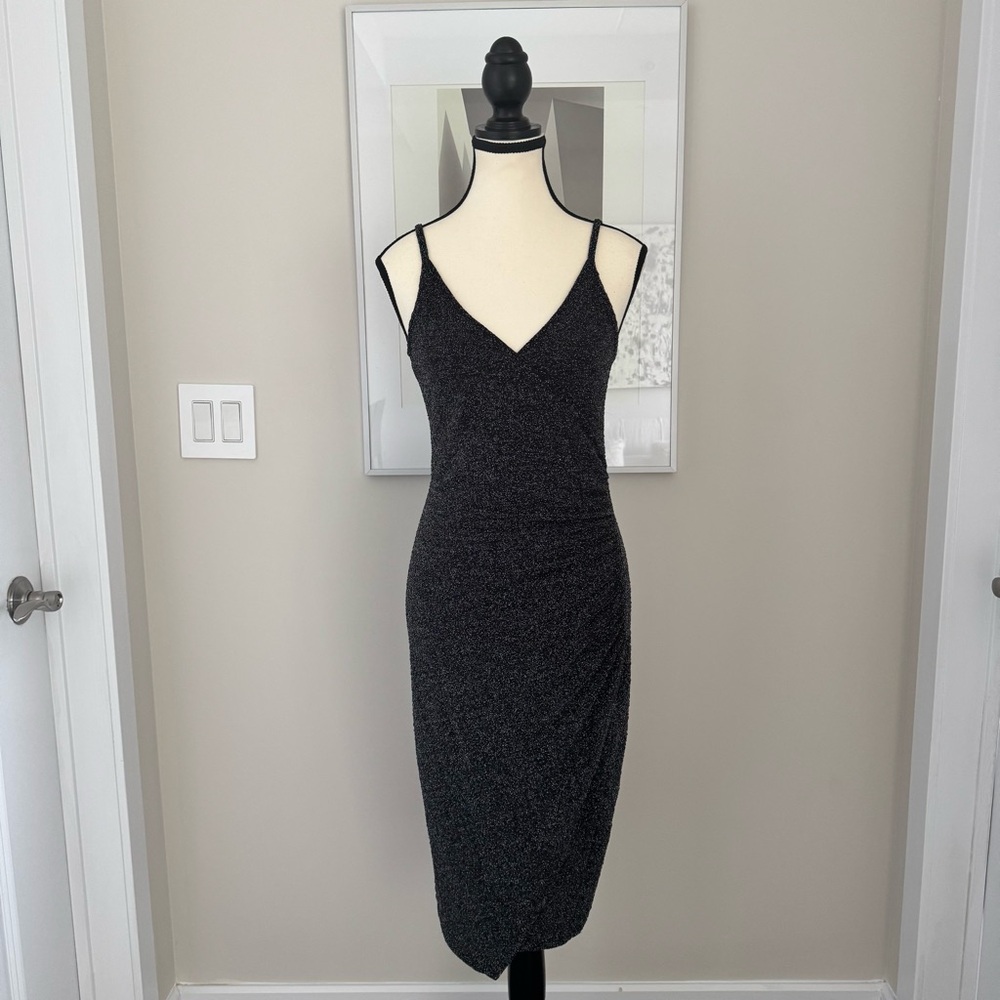 Silence + Noise Shimmer Midi Dress | Medium | Ruched Bodycon Party Dress - Picture 4 of 11